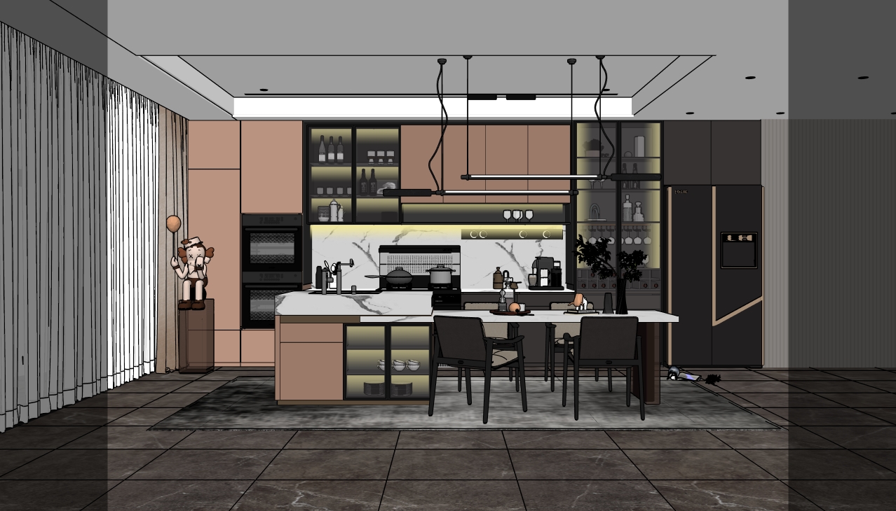 Warm modern kitchen interior